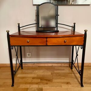 Coiffeuse/bureau en bois et fer forgé Grange, rare